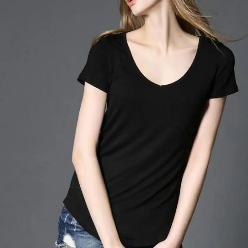 3 Цвета модные Универсальные V образным вырезом футболки с коротким рукавом лето