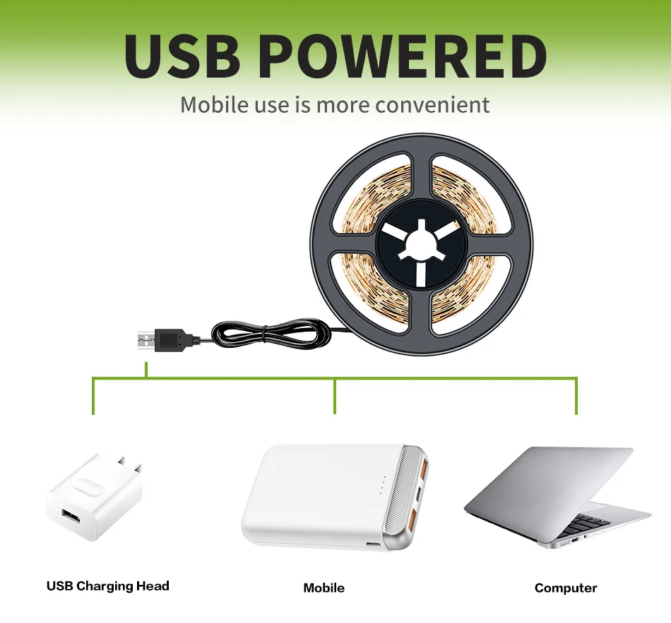 USB разъем 220 В светодиодный светильник USB 2835 5 в Светодиодная лента Гибкая ТВ-фон Смещенный светильник Декор для гостиной лента 0,5 м~ 5 м