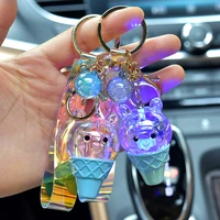 luminescent ice cream bear keychain acrylic keychains couple jewelry women fashion christmas small gift cute keychain key chains