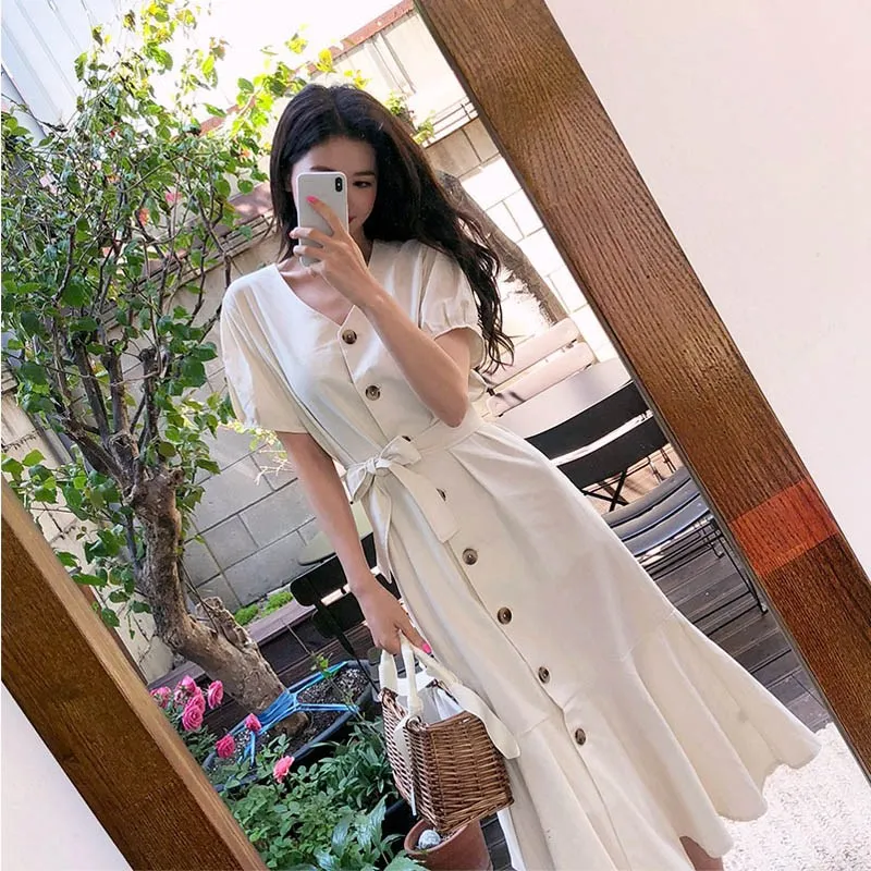 Женское платье средней длины Повседневное со шнуровкой и коротким рукавом