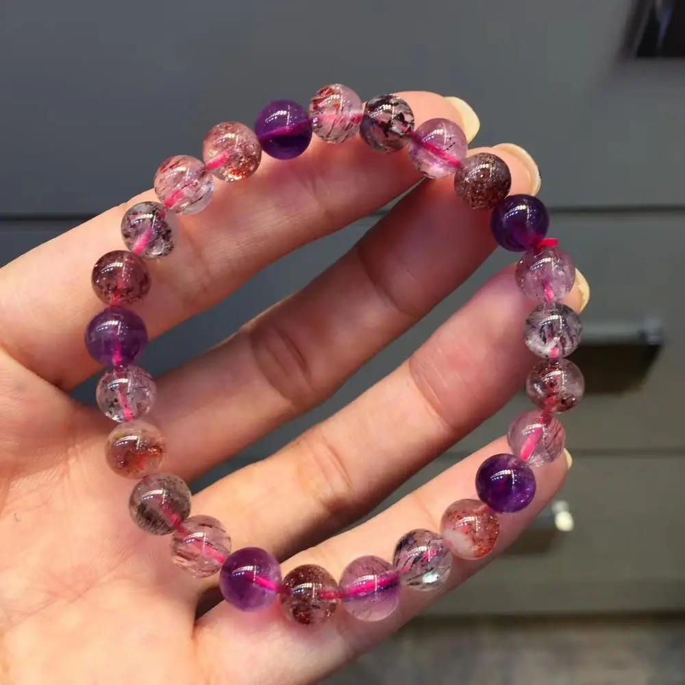 Натуральный супер семь 7 красочных рутилового кварца Мелодия камень браслет мм прозрачные круглые бусины
