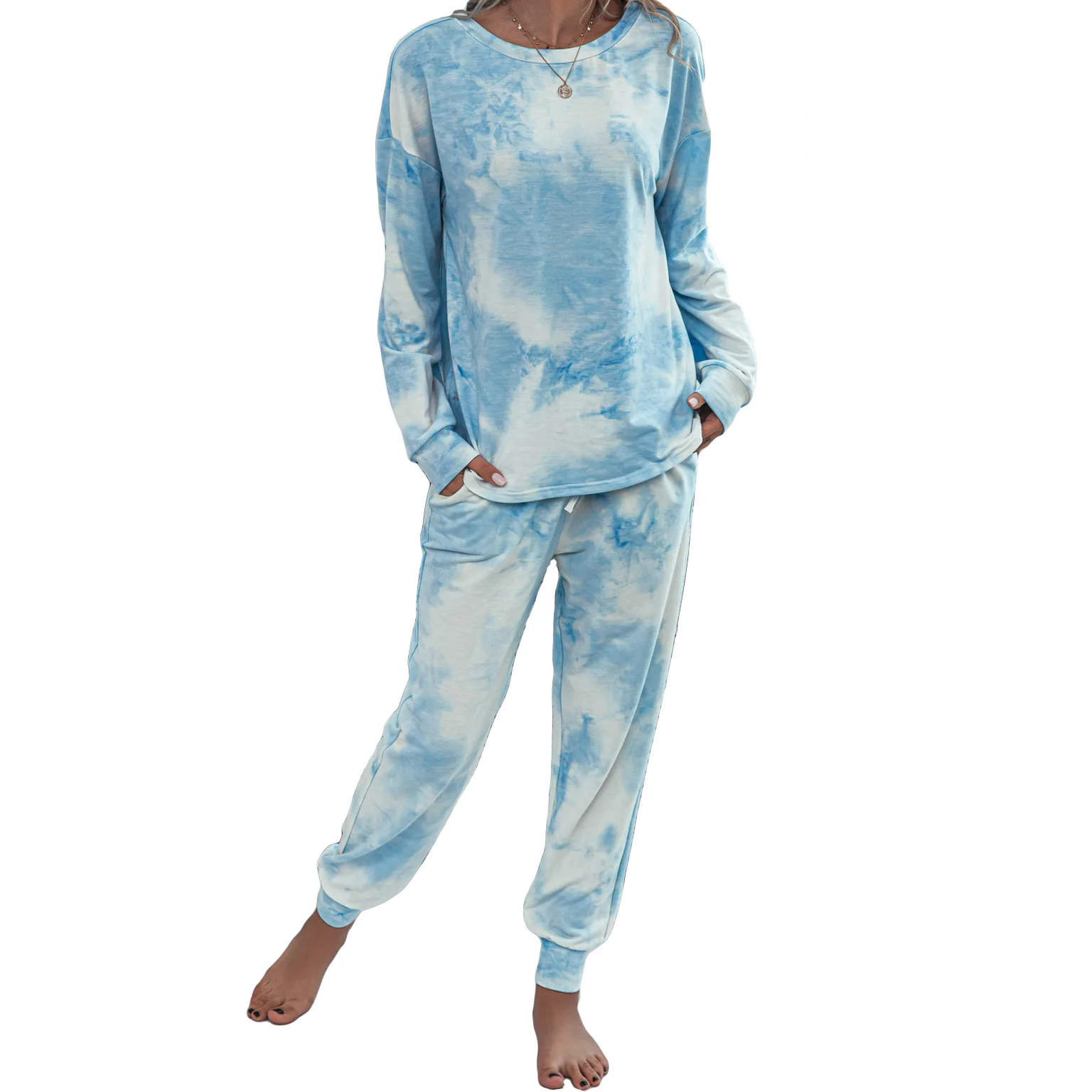 

Two Piece Set Tie-dye Casual Home Wear Long Sleeve Women's Suit 2 piece outfits For Women Pants And Top