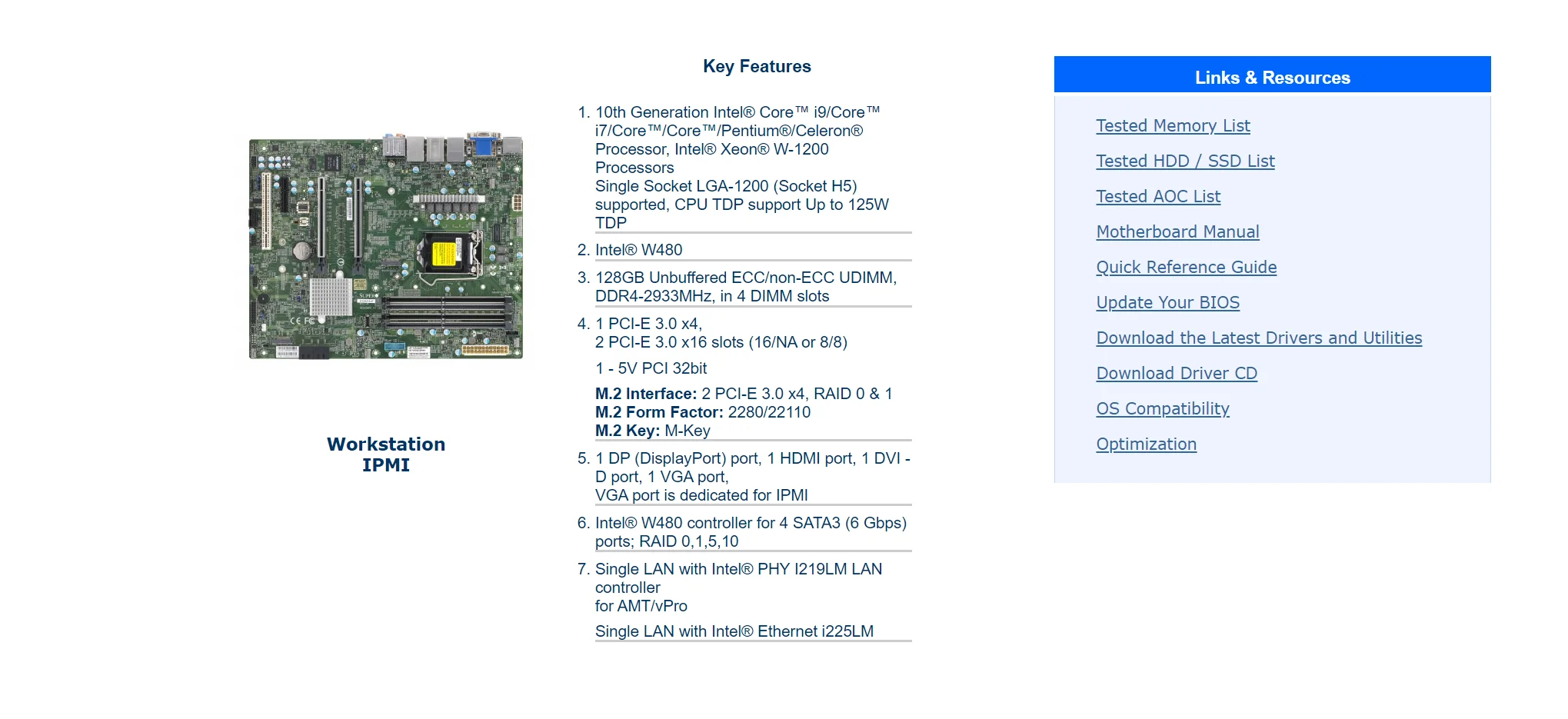 X12SCA-F W480 chip LGA1200 single-channel workstation server motherboard ATX IPMI