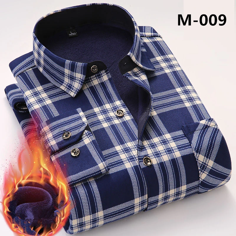 M-009 Новая модная мужская зимняя рубашка с длинным рукавом, теплая рубашка в клетку из плотного бархата и флиса для мужчин, мягкая фланелевая рубашка Camisa Masculina 4XL - Color: M-009