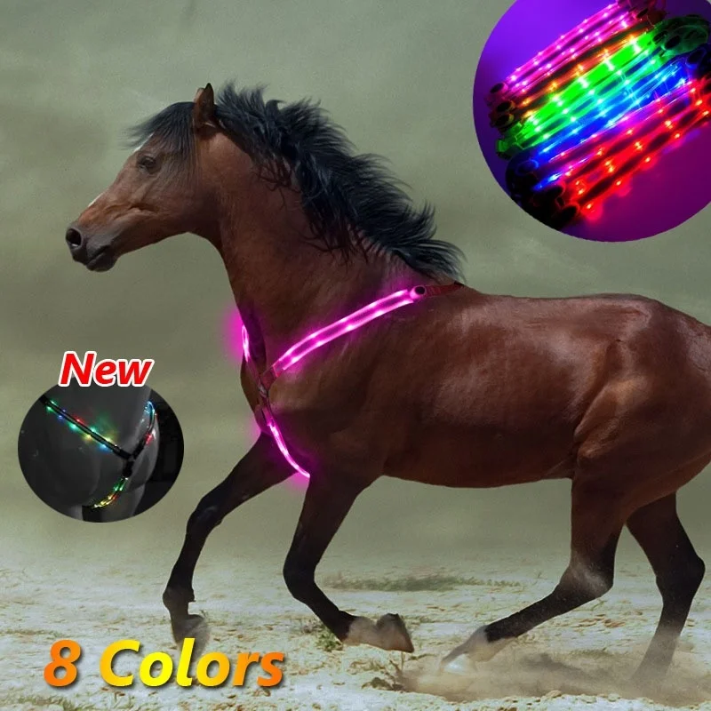 

Adjustable Dual LED Harness Horse Breastplate Nylon Breast Collar Webbing Lights Night Visible Safe Horse Riding Equipment Belt