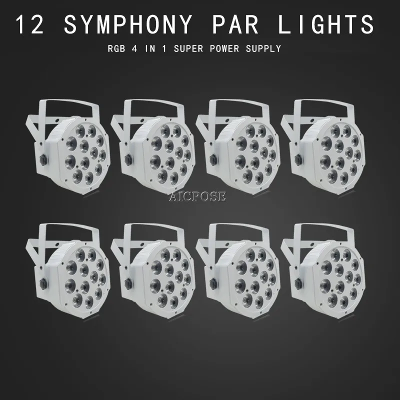 

Светодиодная лампа Par White Shell 12x12w RGBW 4 в 1, плосветильник светильник Par 8 шт./лот, прожектор для сцены, 12*12w