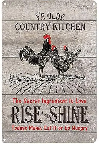 

Country Kitchen Rise & Shine Rooster Tin Sign Vintage Metal Signs Farmhouse Home Wall Decor Signs 8X12 Inch