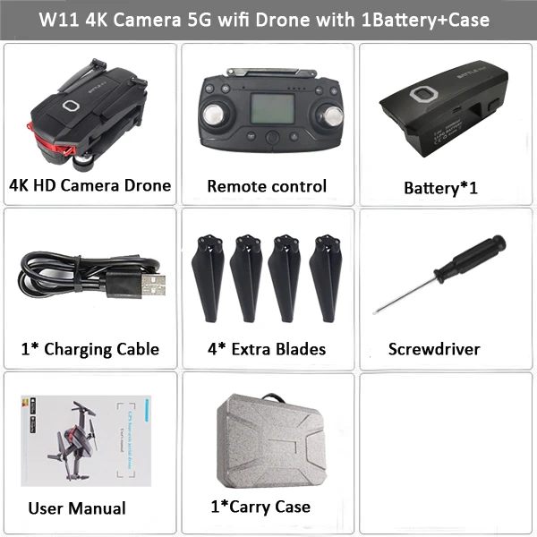 W11 4K 1B Case LAUMOX W11 gps Дрон с 5G wifi 4K 720P FPV двойная камера бесщеточный двигатель оптический поток Радиоуправляемый Дрон Квадрокоптер полёт 22 мин Vs K1 - Цвет: W11 4K 1B Case