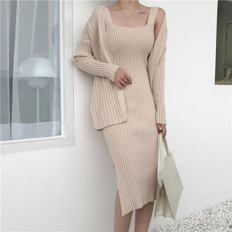 Новинка 2019 зимний женский кардиган свитер платье средней длины костюм из двух