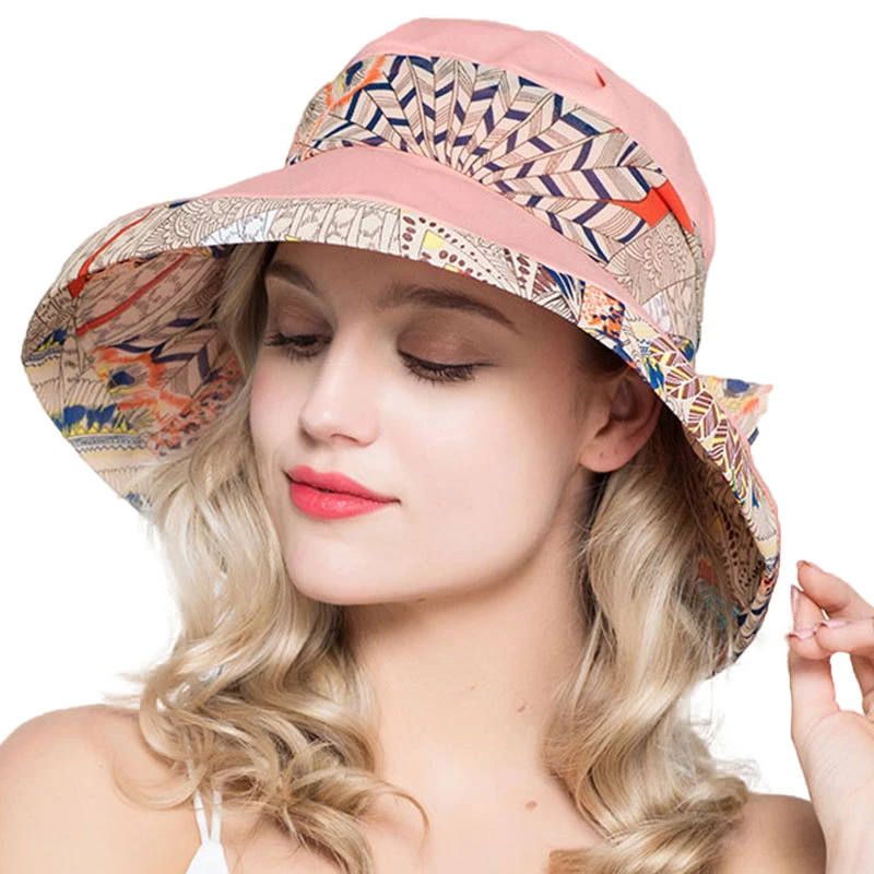 Women's Summer Hat National Style Bucket Hats Female Anti-UV Cotton Polyester Sunhat Causal Windbreak Headwear TEENYOO