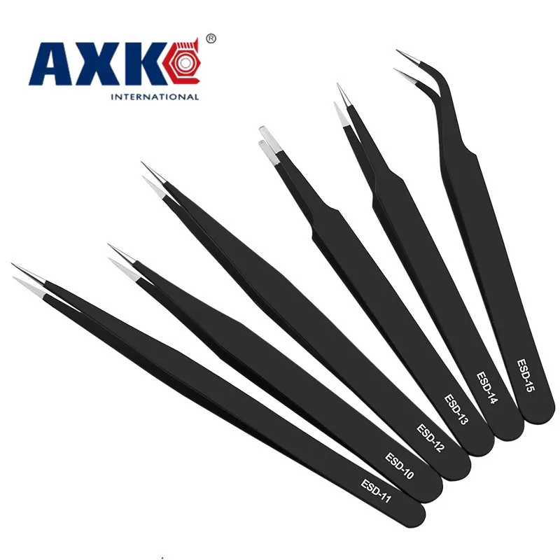 Черный пинцет антистатические нержавеющая сталь электронные компоненты Пинцет