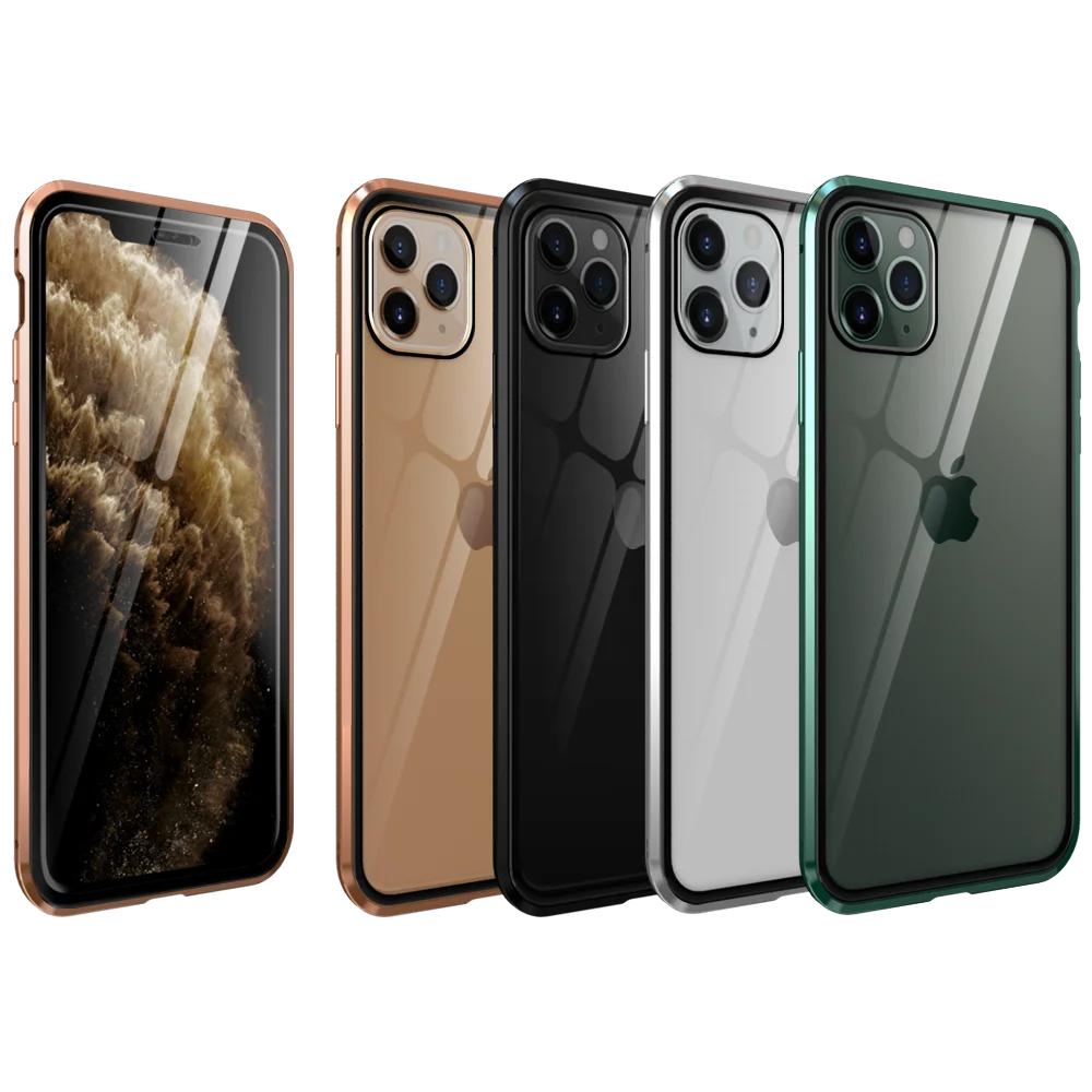 Магнитный адсорбционный металлический чехол для iPhone 11 Pro Max закаленное стекло