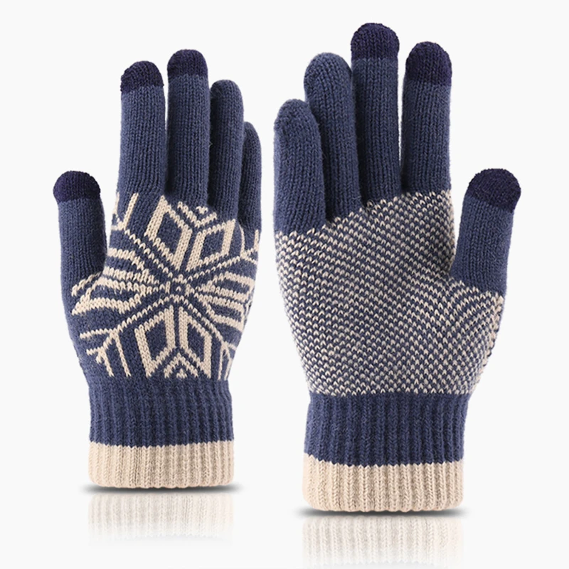 

Creative Fashion Snowflake Printing Gloves Mobile Phone Touch Screen Knitted Gloves Winter Thick Warm Adult Gloves Men Women