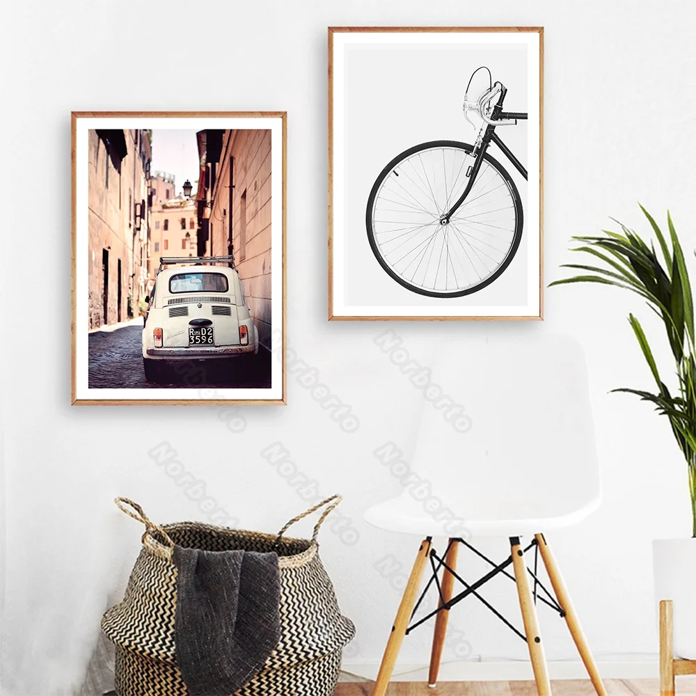 

European Vintage Home Decoration Canvas Painting Old Pictures Building Car Bicycle Wall Poster Living Rooms Bedroom Decoration