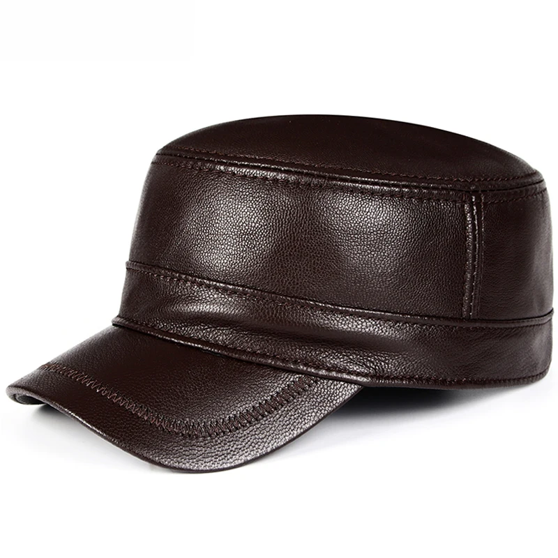 Мужские шапки в стиле милитари из натуральной овечьей кожи на осень и зиму