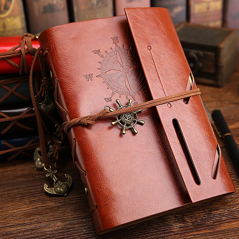 

Retro Spiral Notebook Diary Notepad Retro Pirate Anchor PU Leather Cover Notebook Replaceable Stationery Gift Traveler's Diary