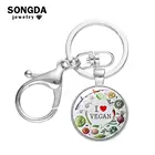 SONGDA Уникальный Творческий Овощной Зеленый Еда продвижение брелок с надписью I Love веганских материалов с принтом букв стеклянный купол для ключа цепи сумки из натуральной кожи кольцо для ключей