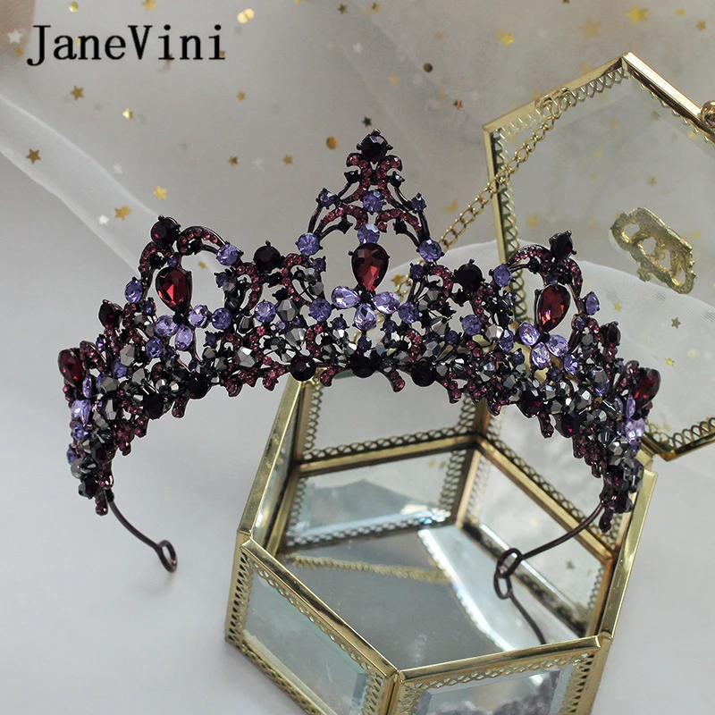 JaneVini Европейский фиолетовый кристалл Свадебные короны диадемы стразы принцесса