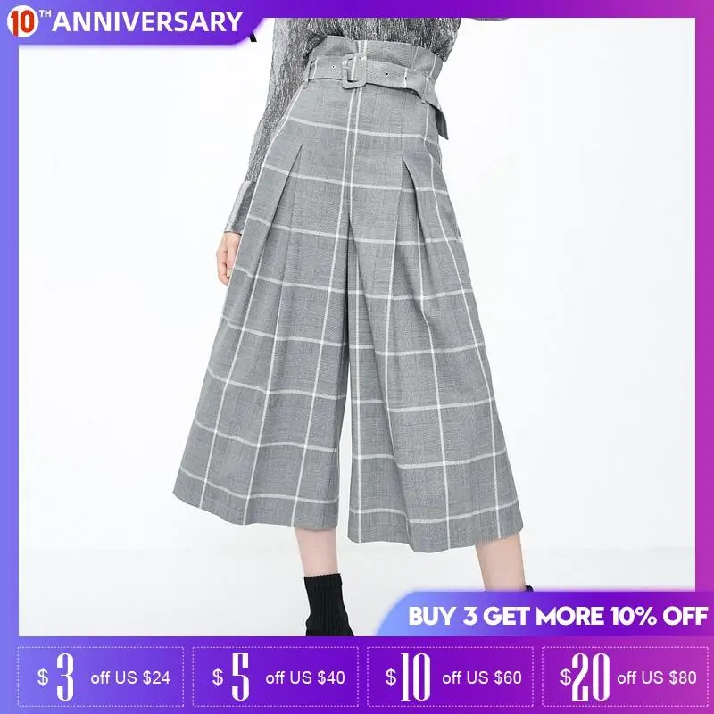 Женские клетчатые широкие брюки с высокой посадкой Vero Moda | 31846J505|Брюки|