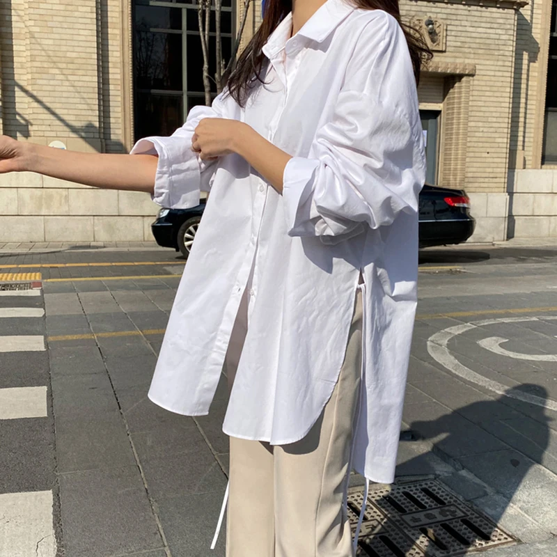 

Alien Kitty 2021 New Spring Elegant Women Blouses Casual Shirts Solid Split Female Loose Long Sleeve Blusas Office Lady