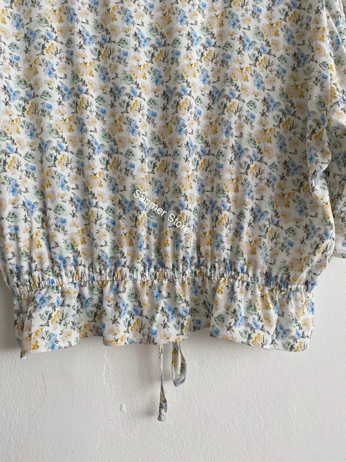 

Women Lace-up Short Blouse V-neck Half Sleeve Ruffles Vintage Floral Printed Lady Shirt &Top 2020 New