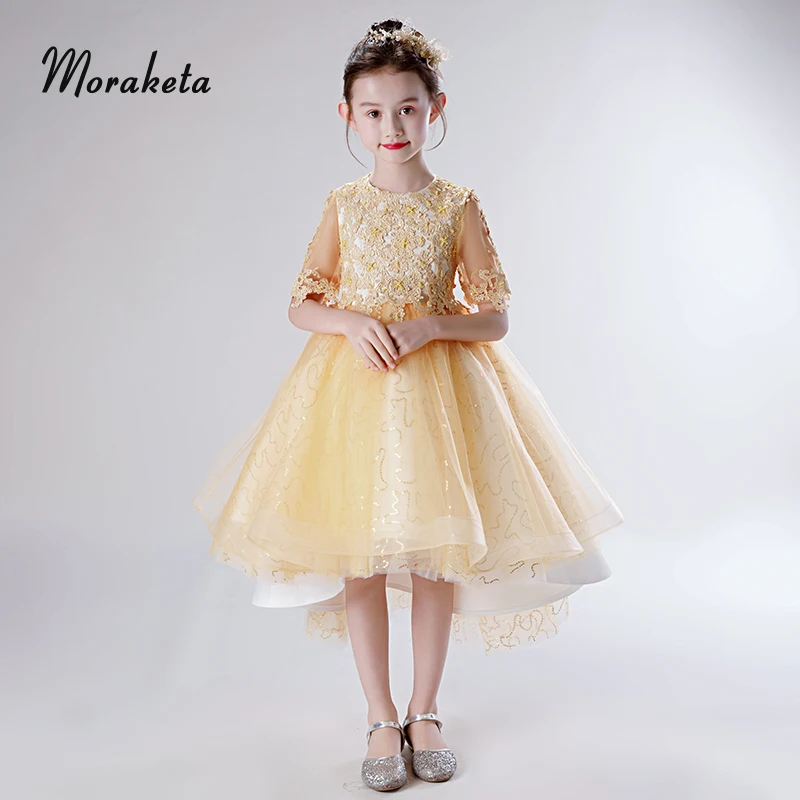 Платье с круглым вырезом и блестками для маленьких девочек|Цветочные платья