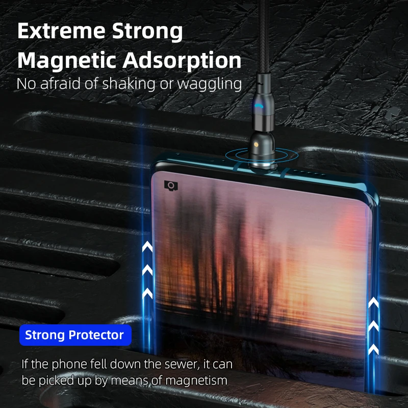 

540 Rotate Magnetic Cable Fast Charging Magnet Charger Micro USB Type C Cable Mobile Phone Wire Cord For iPhone Xiaomi
