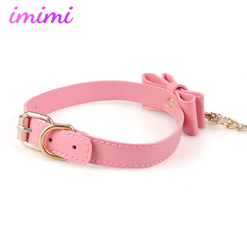 Искусственный мех розовый ошейник для БДСМ кожаная и железная цепочка звено