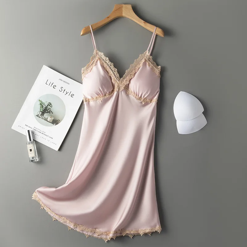 

Lace Women Nightdress Girl Sleepwear Silk Pijama Woman Dress Female Nightgown Nightwear Clothing 2021 Fashion Ladies Homewear