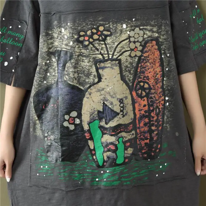 2021 летние свободные женское платье живопись письмо наклейка с принтом короткими