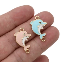 5pcs gold plated enamel dolphin charm connector for jewelry making bracelet accessories findings handmade diy