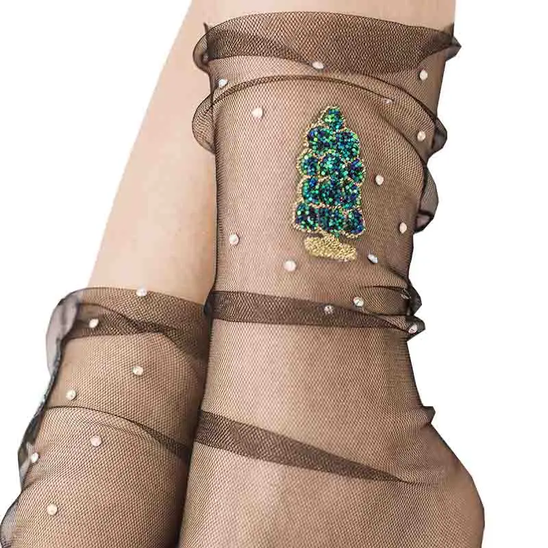 Женские сетчатые носки тонкие прозрачные с блестками Длинные забавные со