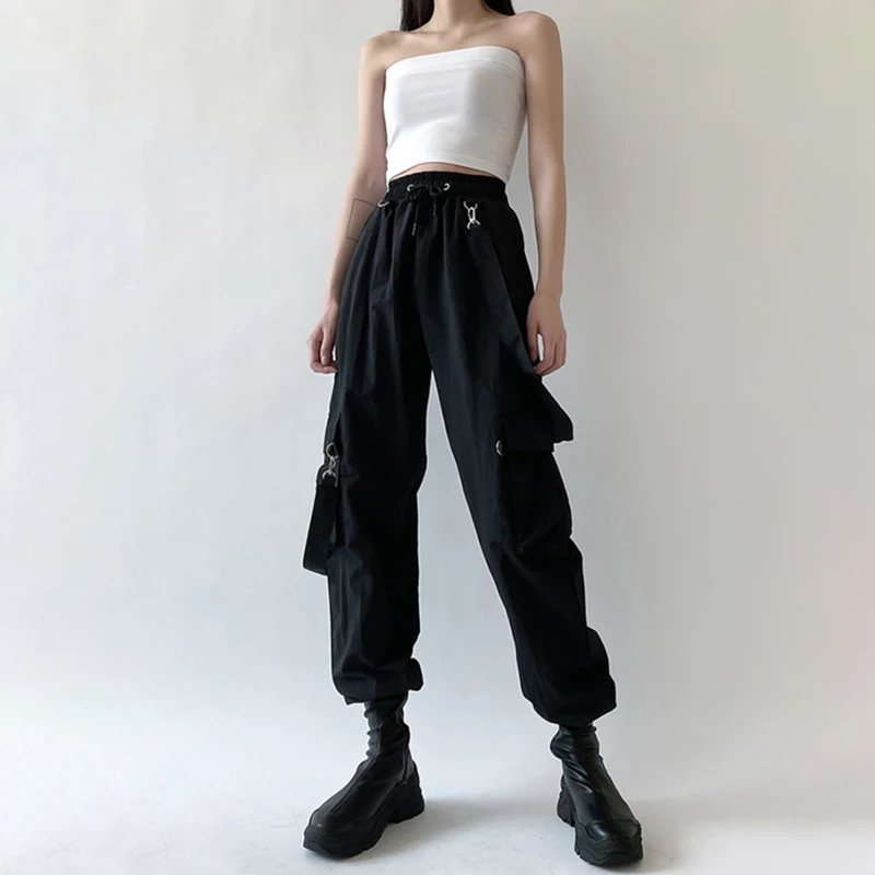 

Autumn Mujer Pantalones 2020 Black Gothic Detachable Women Cargo Pants Streetwear Ropa Mujer High Waist