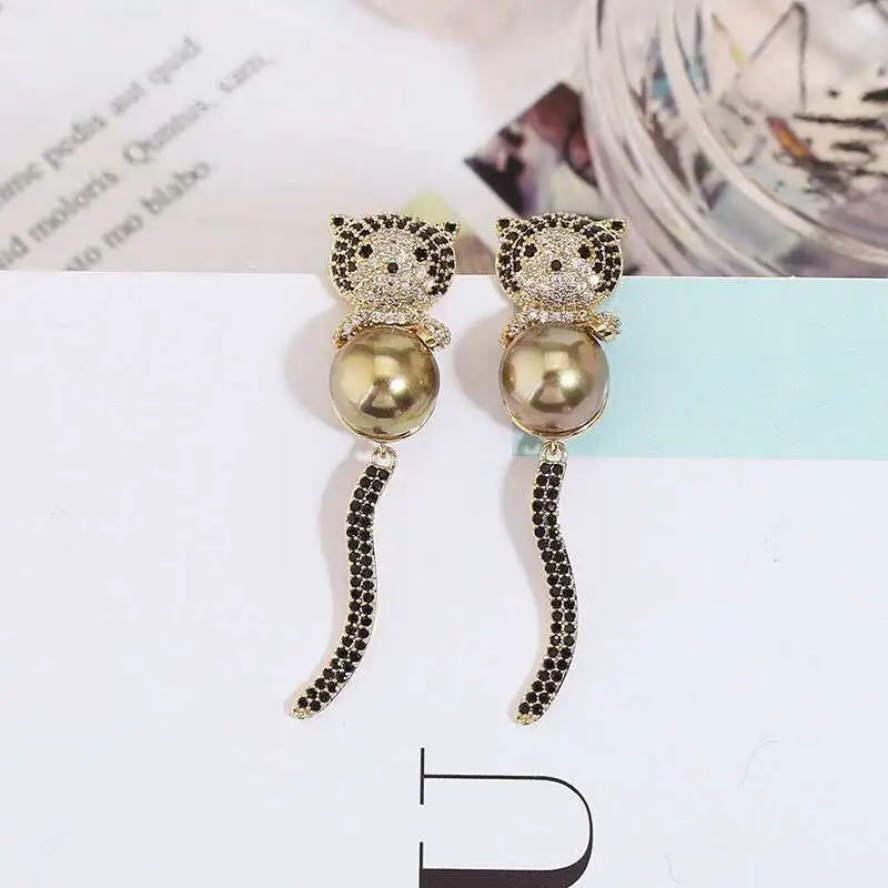 

2021 Новый принтом кошачьего хвоста серьги-качели для Для женщин милые Креативные серьги в форме S925 Серебряная игла микро инкрустированные з...