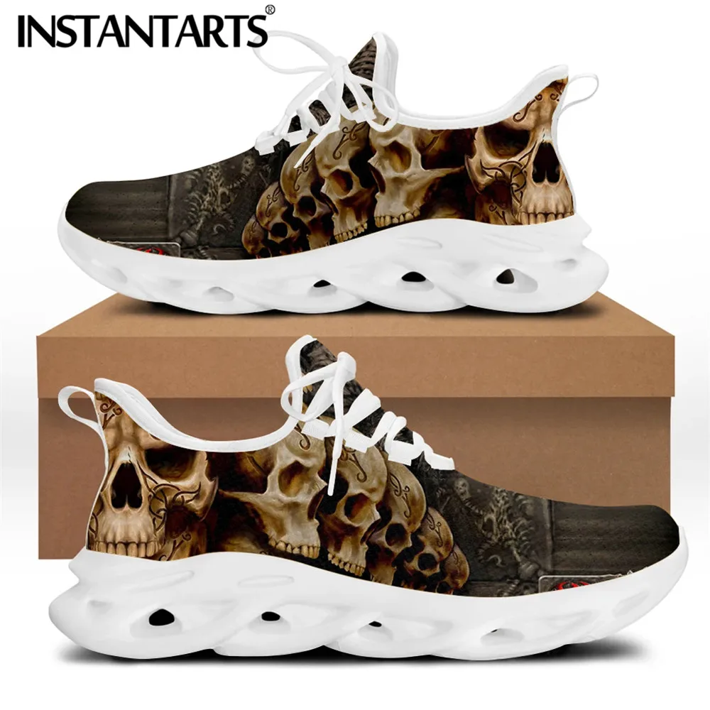 

Женские легкие кроссовки INSTANTARTS, Повседневная дышащая обувь на плоской подошве, с принтом черепа, на шнуровке, прогулочная обувь, 2021