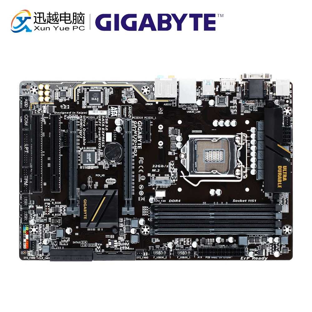 Gigabyte GA Z170 HD3 настольная материнская плата LGA 1151 DDR4 64GB SATA3 USB3.0 M.2 VGA DVI HDMI ATX б/у