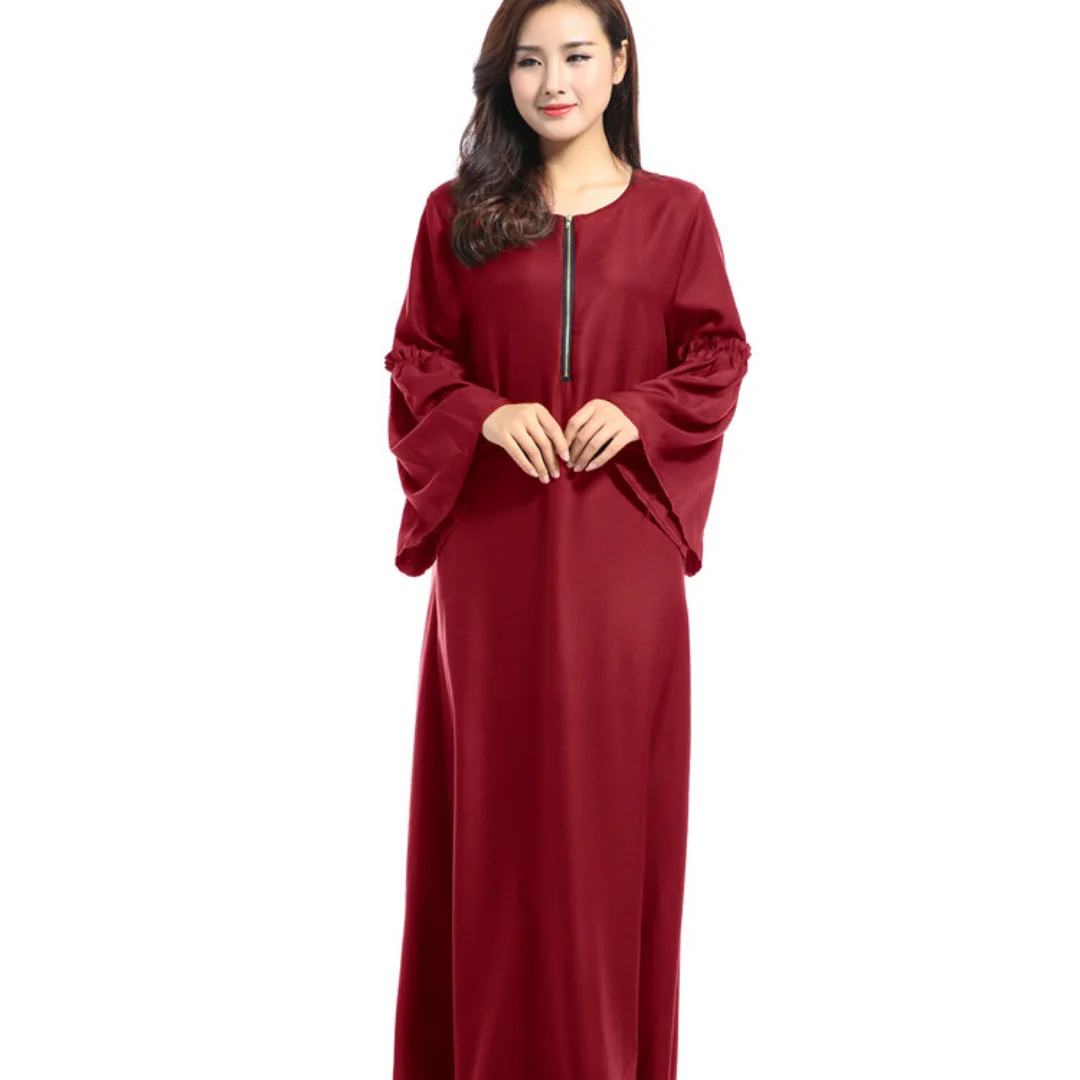 2021 Новое мусульманское платье с длинными рукавами, арабское свободное платье чистого цвета, льняное платье для поклонения, женское платье ...