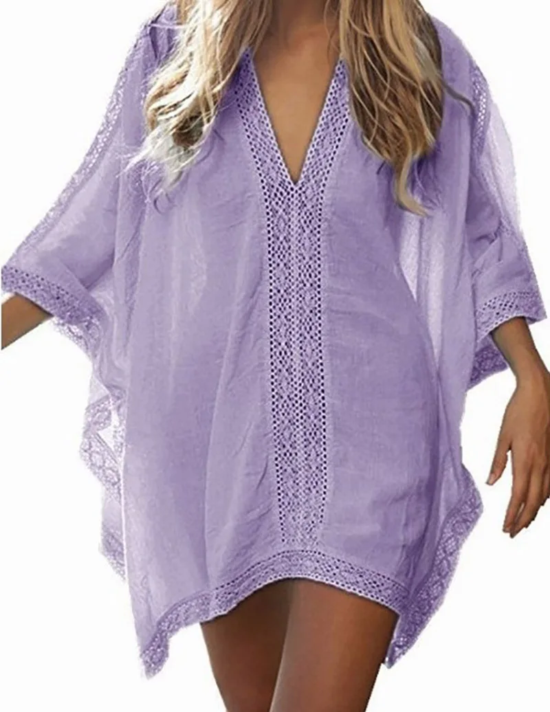 Style 5-purple Пляжное богемное платье, накидка размера плюс, бикини, накидка, саронг, купальник для женщин, белые, черные, кружевные туники, купальники - Цвет: Style 5-purple