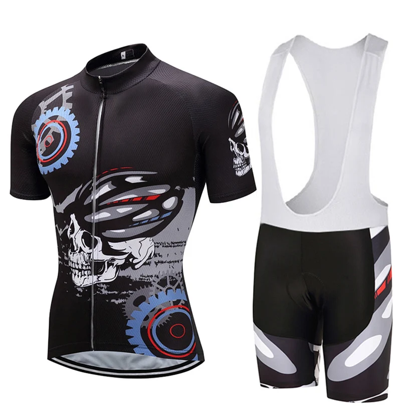 

2021 Skull Cycling Jersey 9D Bib Set MTB Uniform Bicycle Clothing Ropa Ciclismo Black Bike Clothes Men's Short Maillot Culotte