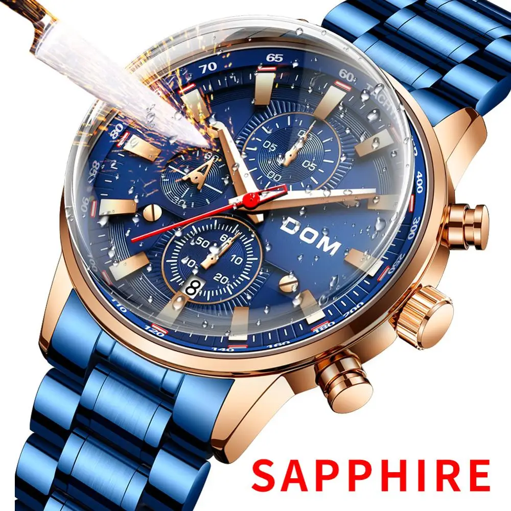 DOM Sapphire спортивные часы для мужчин Топ бренд Роскошные военные наручные из