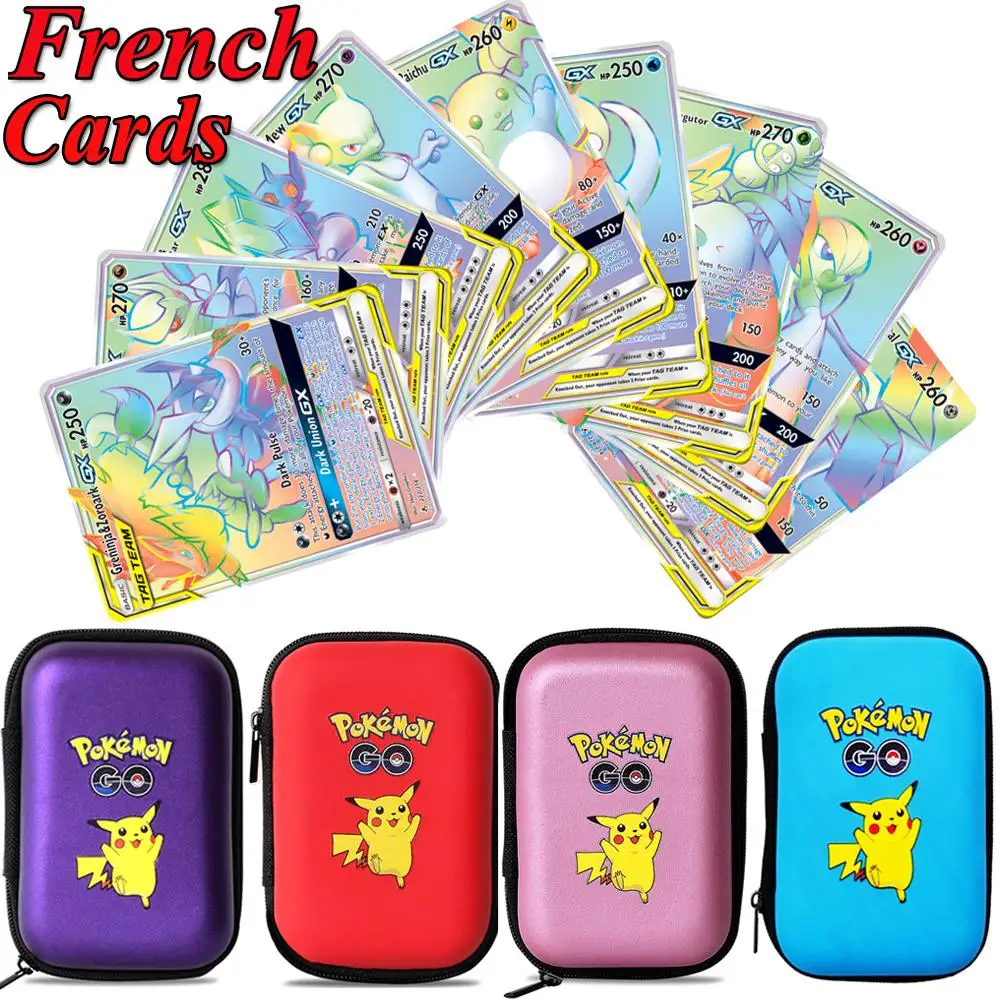 

Французская версия карт GX VMAX Flash Pokemon Pikachu Game Cards 50 EX вместительный держатель для карт, альбом, Жесткий Чехол, книга, коробка для хранения