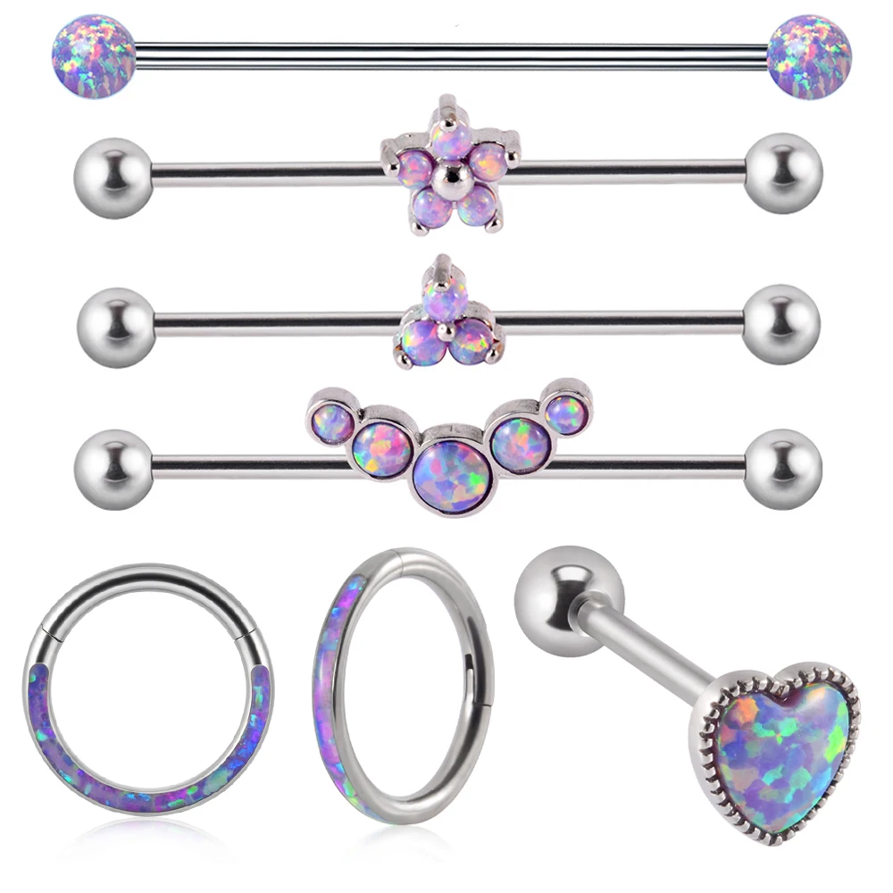 

1PC Surgical Steel Opal 38 Industrial Barbell Tragus Helix Cartilage Piercing Nose Ring Tongue Barbell Rings Body Jewelry