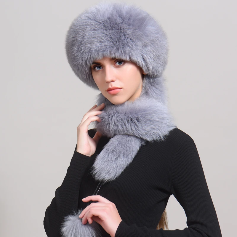 Женская шапка из натурального Лисьего меха шарф Монгольская шапка-бомбер