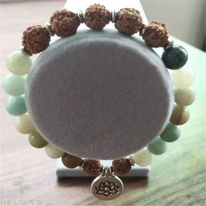 8 мм Amazon Stone медный амулет Bodhi Mala браслет 7 5 дюйма УНИСЕКС манжеты из бисера