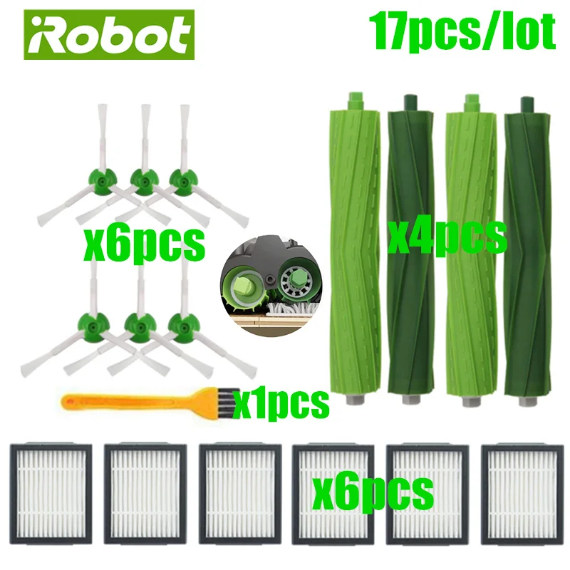 6* Hepa фильтр+ 6* боковая щетка+ 4* щетка рулон Замена для iRobot Roomba i7 E5 E6 I серии Робот Запчасти для пылесоса