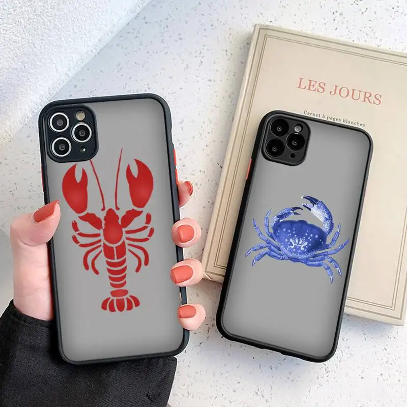 

lobster crab Classic Animal Phone Case matte transparent For iphone 7 8 11 12 plus mini x xs xr pro max cover