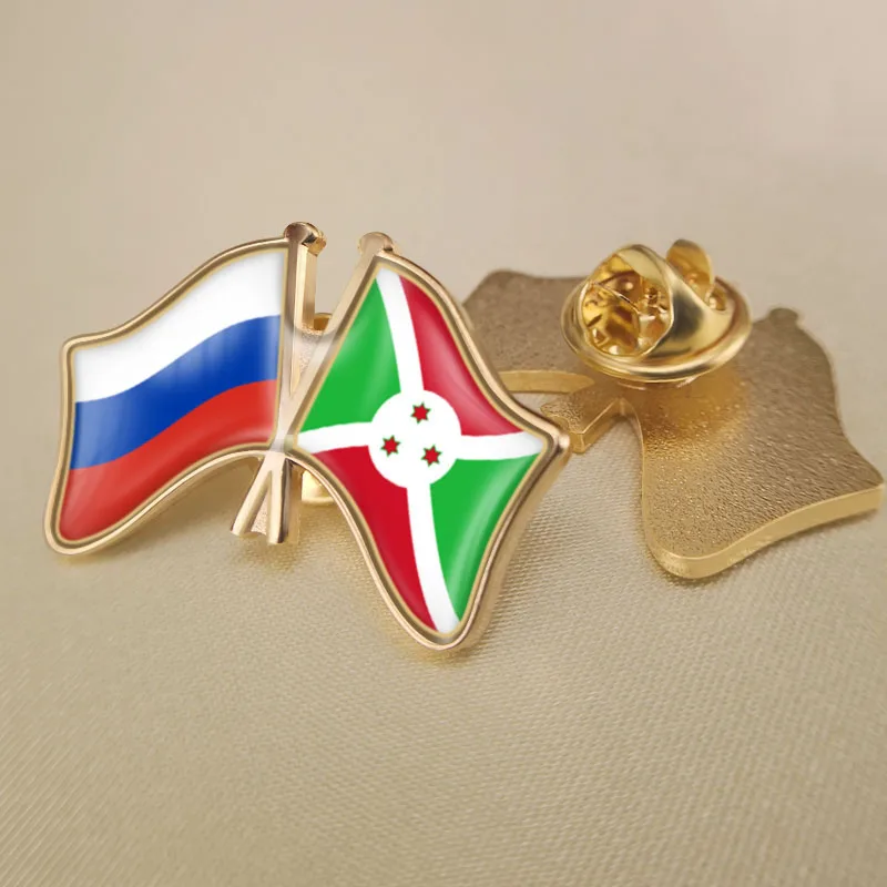 

Russian Federation and Burundi Crossed Double Friendship Flags Lapel Pins Brooch Badges