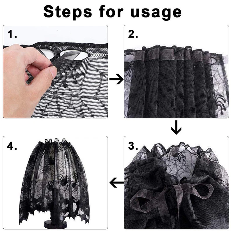 1PC Halloween Lace Bat Spiderweb Lamp Shade Topper Curtains Swag Haunted Home Decor | Дом и сад