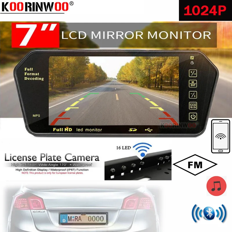 

Koorinwoo HD 1024P Car Radio Stereo Player Bluetooth MP5 Monitor + Parking Camera Digital Screen Support AV 1/2 Input Bluetooth