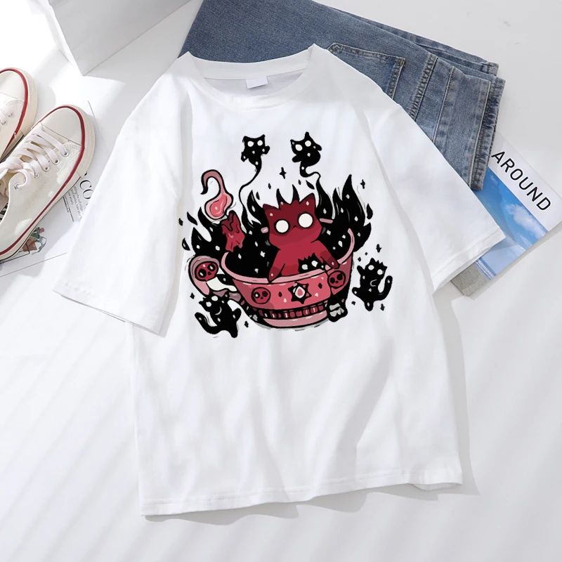 

Satan T Shirt Women Satanism Cat Evil Demon Grim Death T-Shirt Female Scary Funny Reaper T-Shirt Harajuku Horror Psychedelic